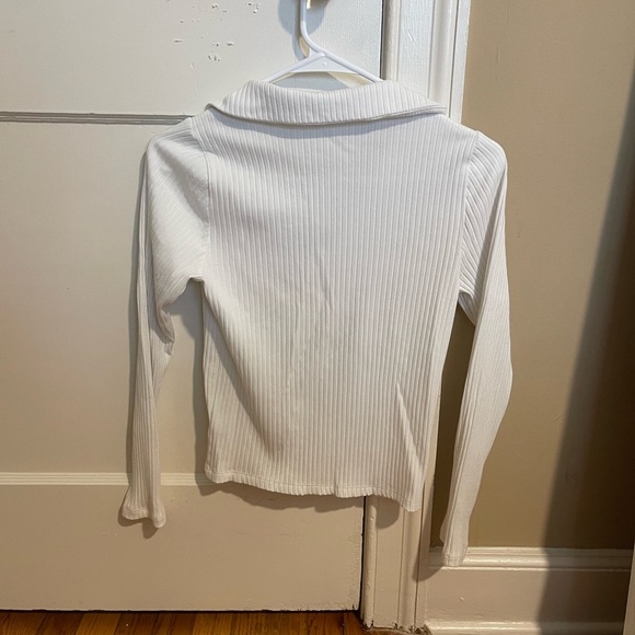 White Ribbed Button-Up top - Picture 3 of 7